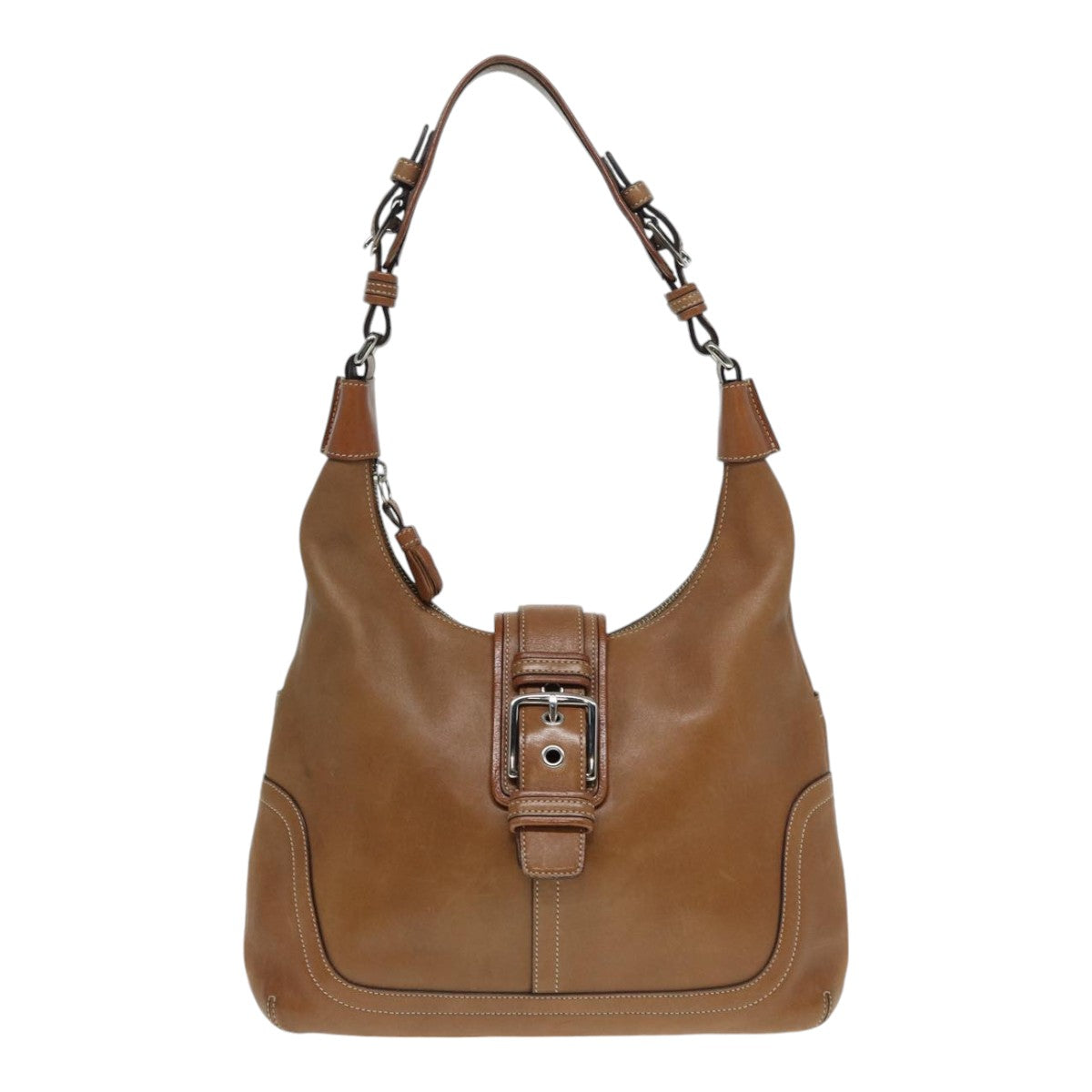 Coach Shoulder Bag Leather Brown Silver Auth yk14478