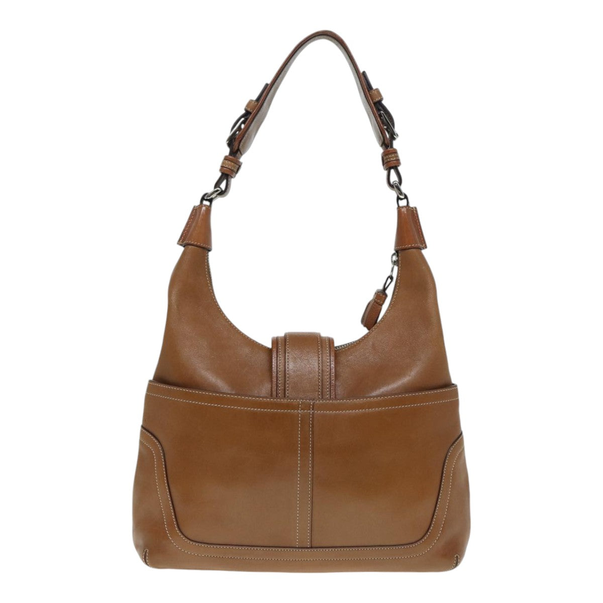 Coach Shoulder Bag Leather Brown Silver Auth yk14478