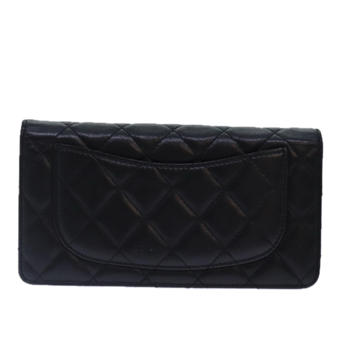 CHANEL Matelasse Long Wallet Lamb Skin Black Silver CC Auth yk14488