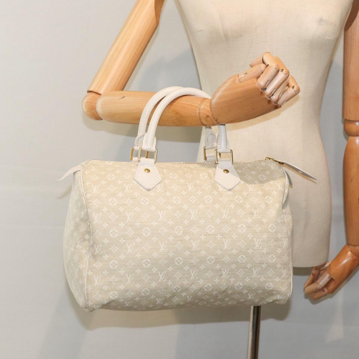 LOUIS VUITTON Monogram Mini Lin Speedy 30 Bag White Dunne M95319 LV Auth yk14499