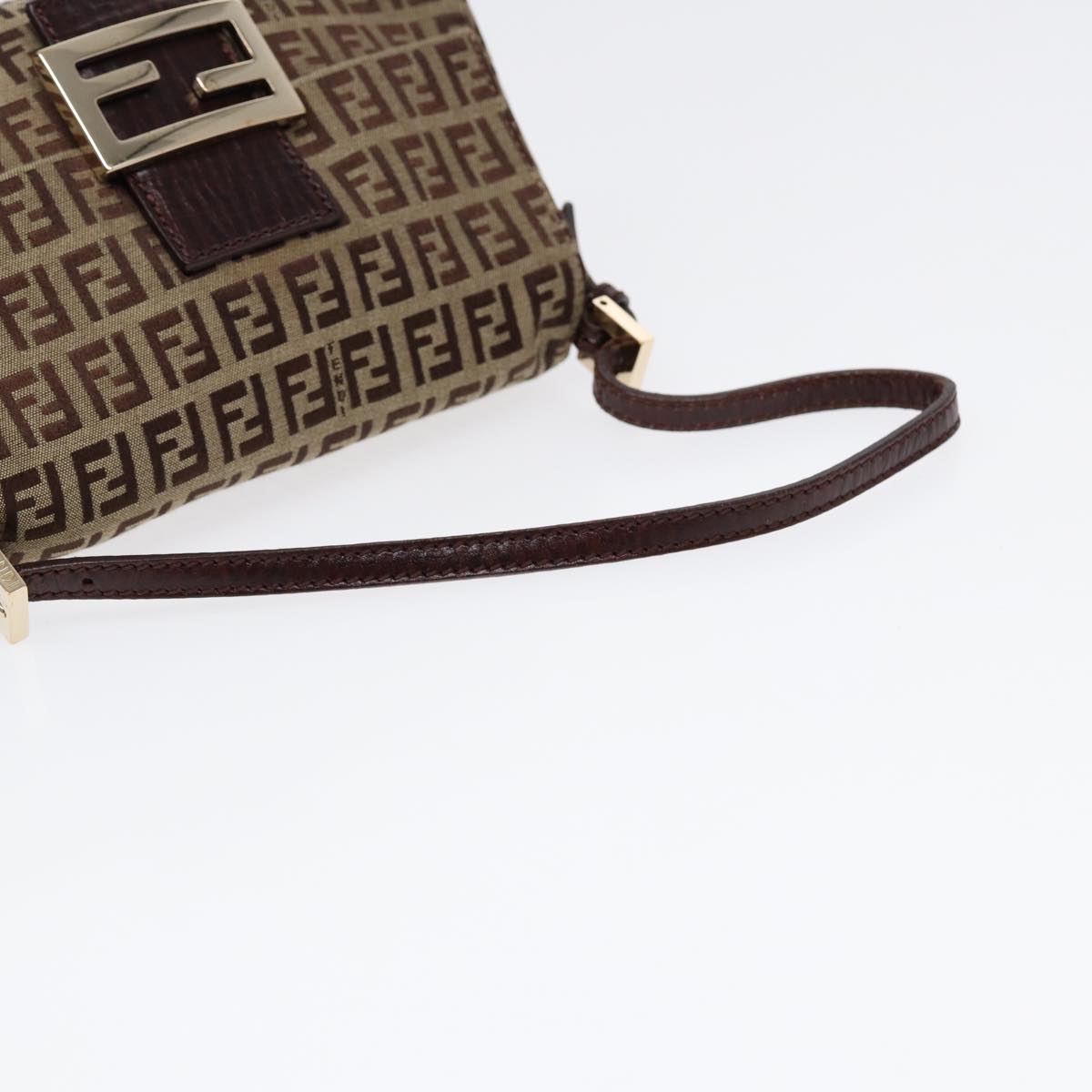 FENDI Zucchino Canvas Mini Mamma Baguette Hand Bag Beige Gold Auth yk14500A