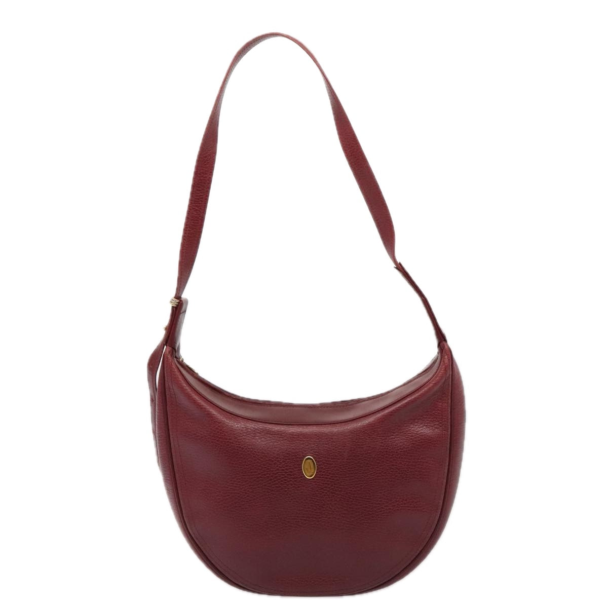 CARTIER Shoulder Bag Leather Bordeaux Gold Auth yk14511