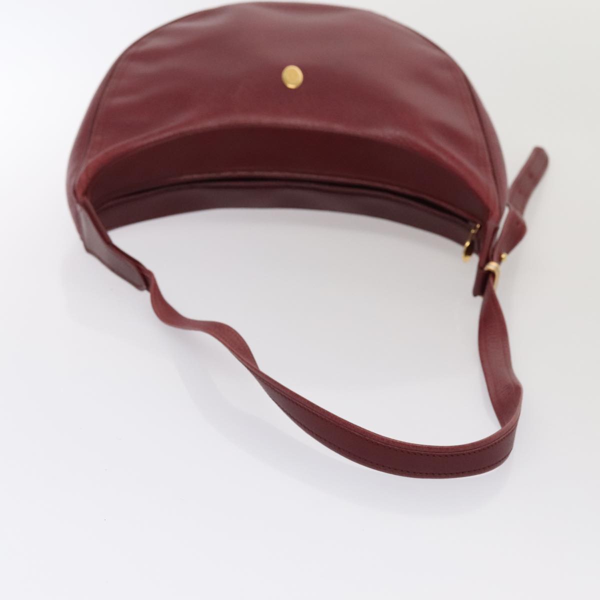 CARTIER Shoulder Bag Leather Bordeaux Gold Auth yk14511