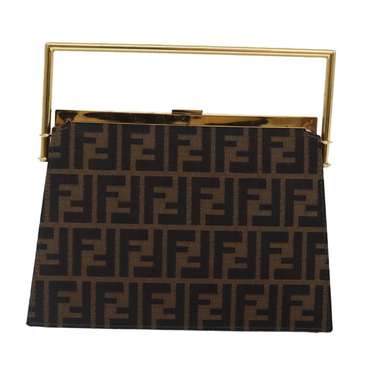 FENDI Zucca Canvas Hand Bag Gold Black Brown Auth yk14520A