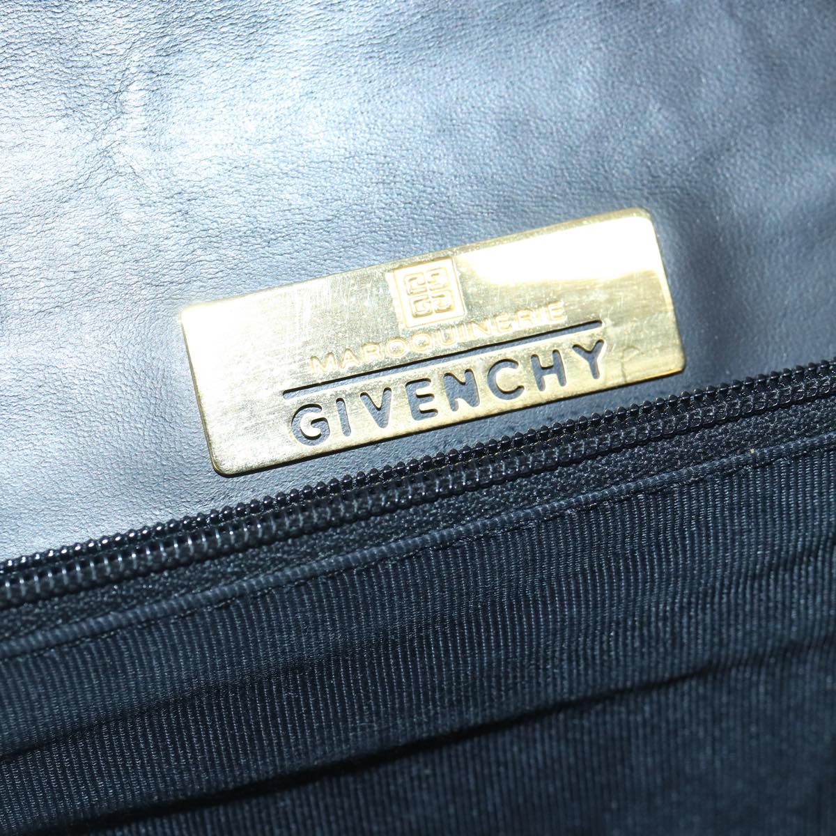 GIVENCHY Hand Bag Leather Black Gold Auth yk14522