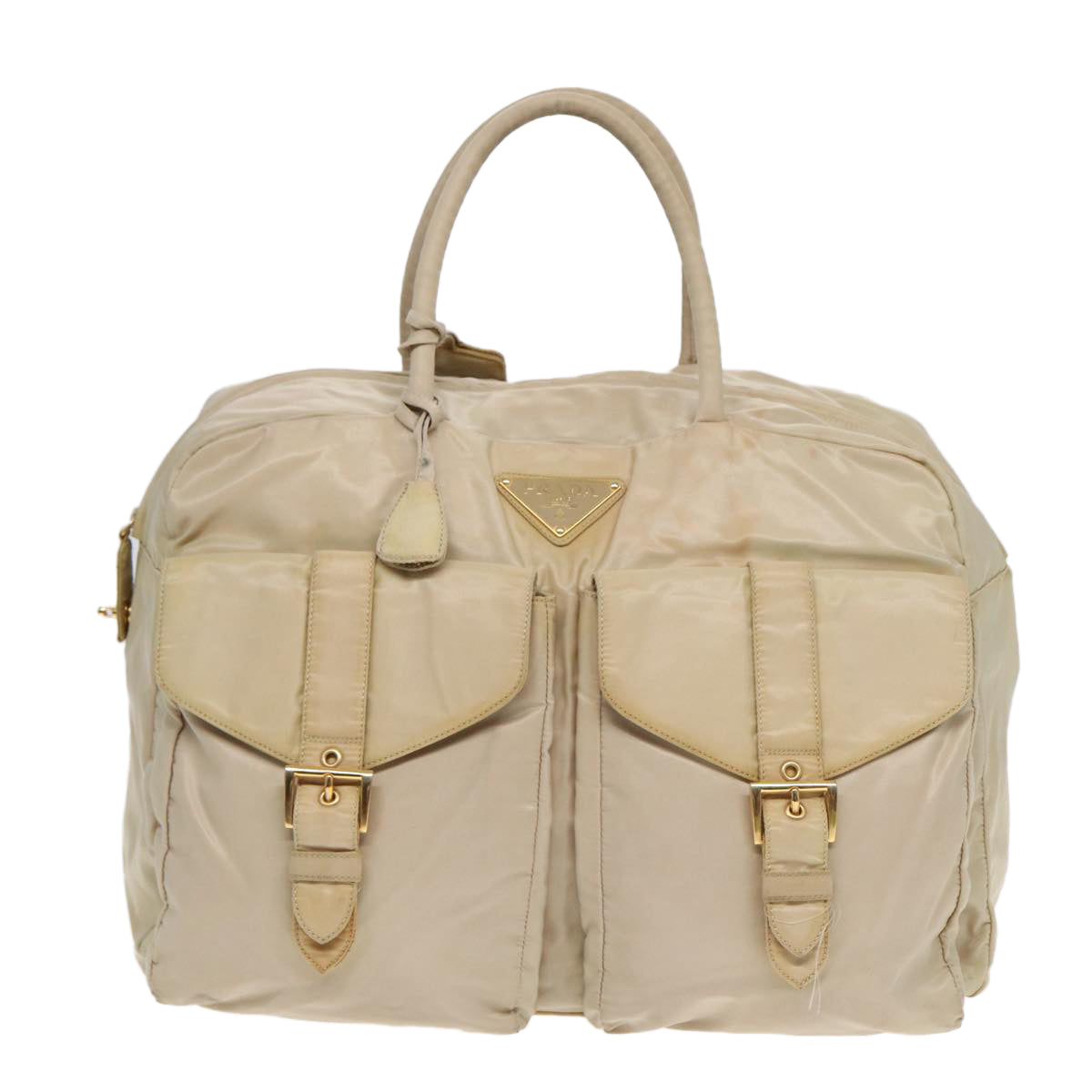 PRADA Hand Bag Nylon Beige Gold Auth yk14530