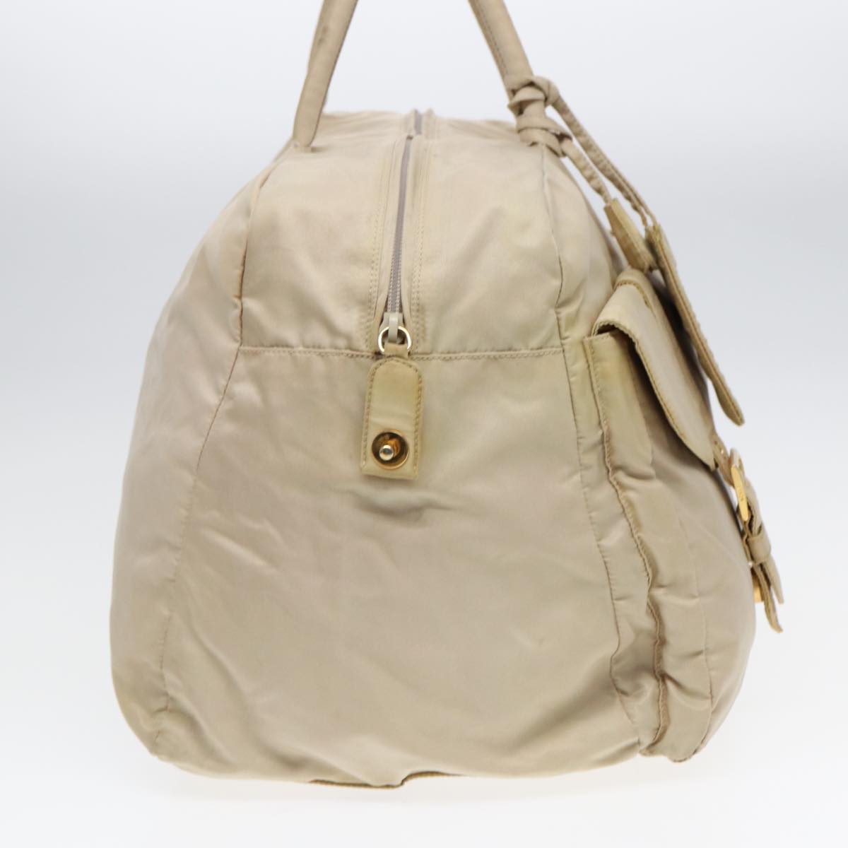 PRADA Hand Bag Nylon Beige Gold Auth yk14530