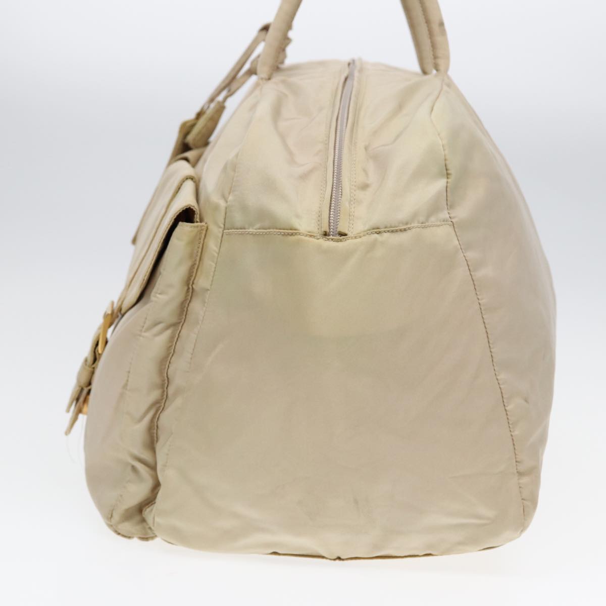 PRADA Hand Bag Nylon Beige Gold Auth yk14530