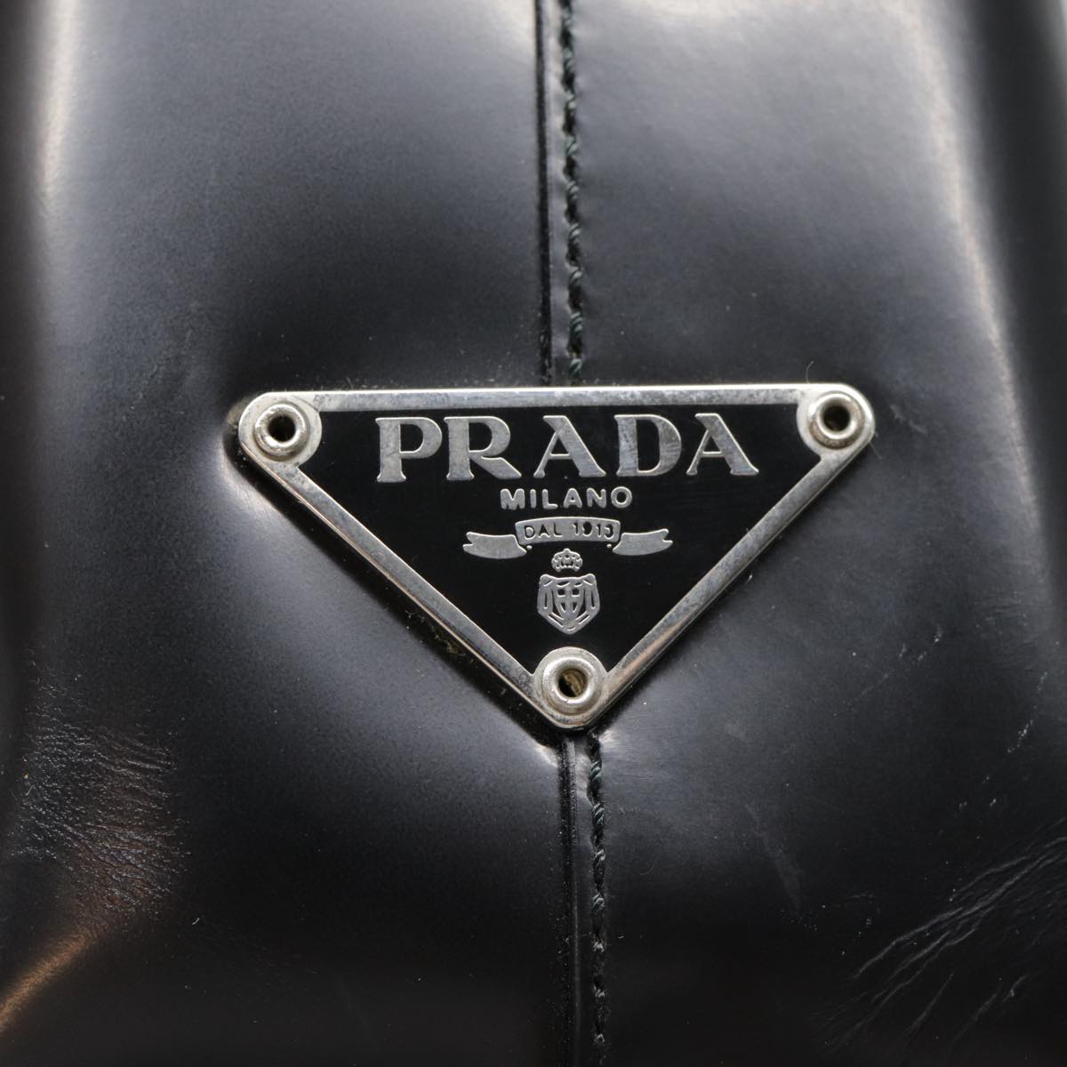 PRADA Hand Bag Leather Black Silver Auth yk14538