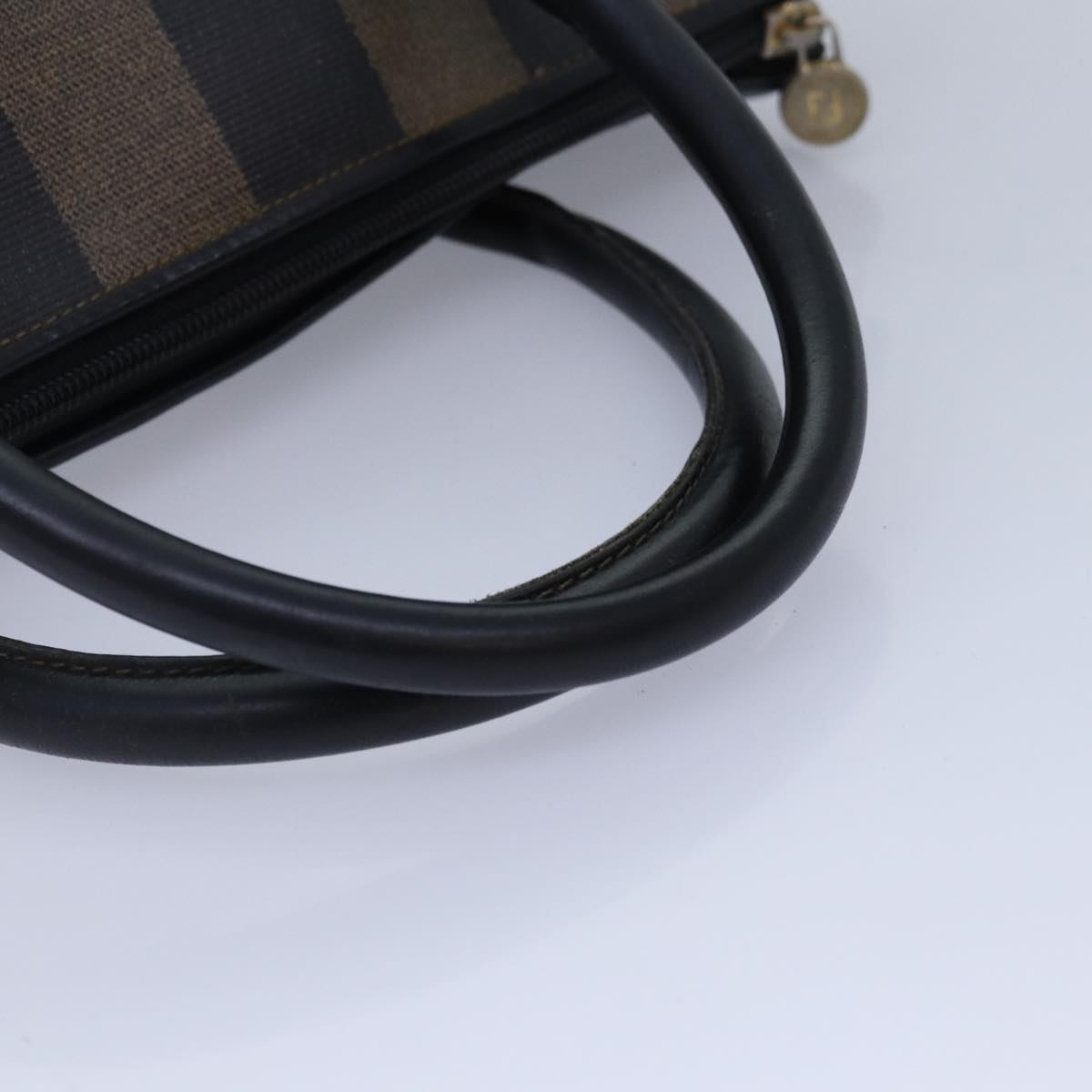 FENDI Pecan Canvas Hand Bag Brown Black gold Auth yk14550