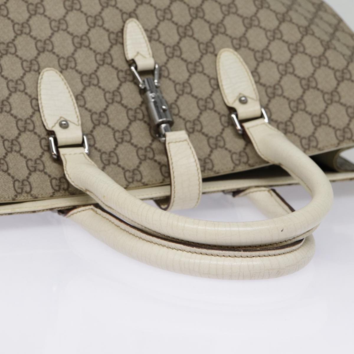 GUCCI GG Supreme Jackie Hand Bag PVC Leather Beige Silver 152610 Auth yk14575