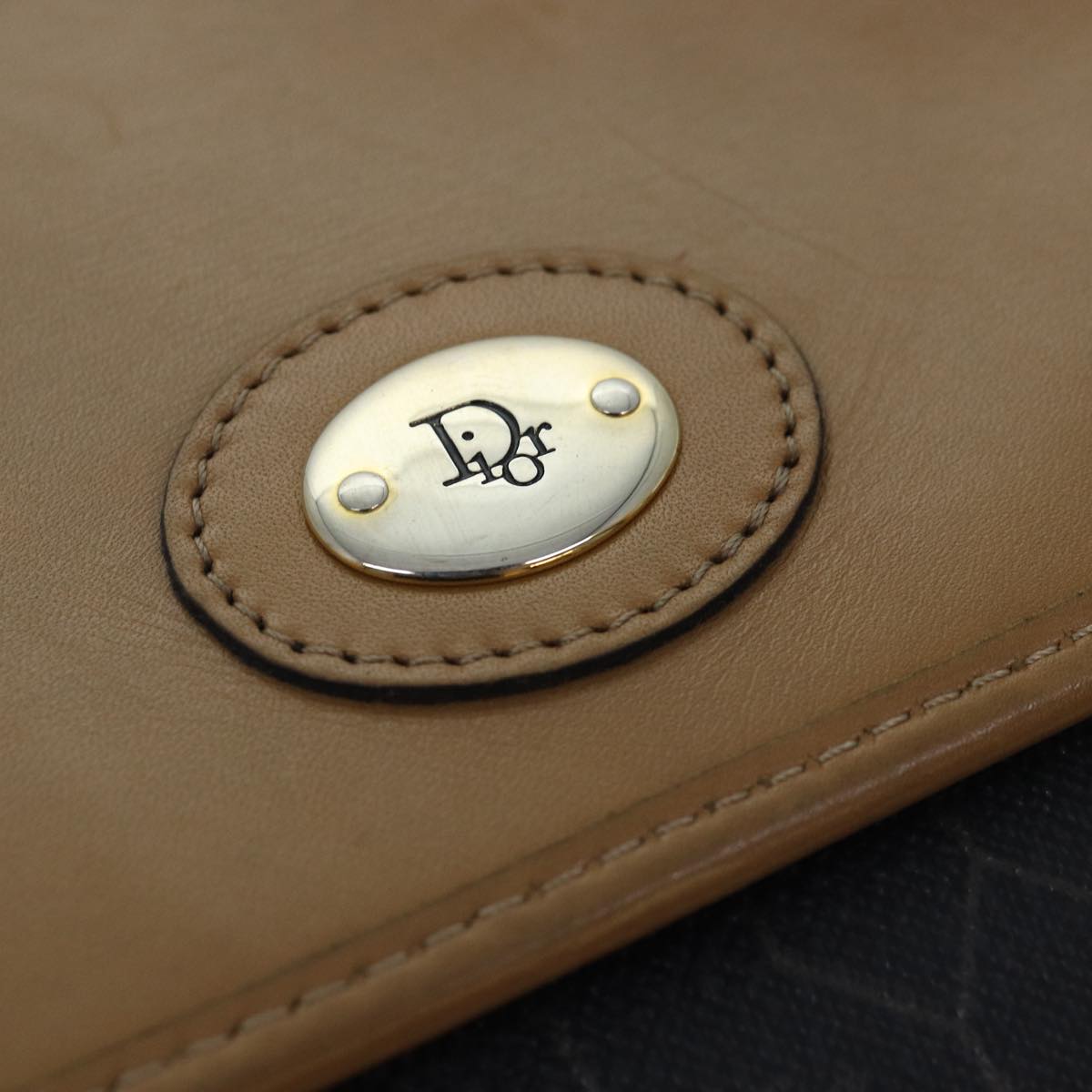 Christian Dior Honeycomb Canvas Shoulder Bag PVC Leather Black Gold Auth yk14590