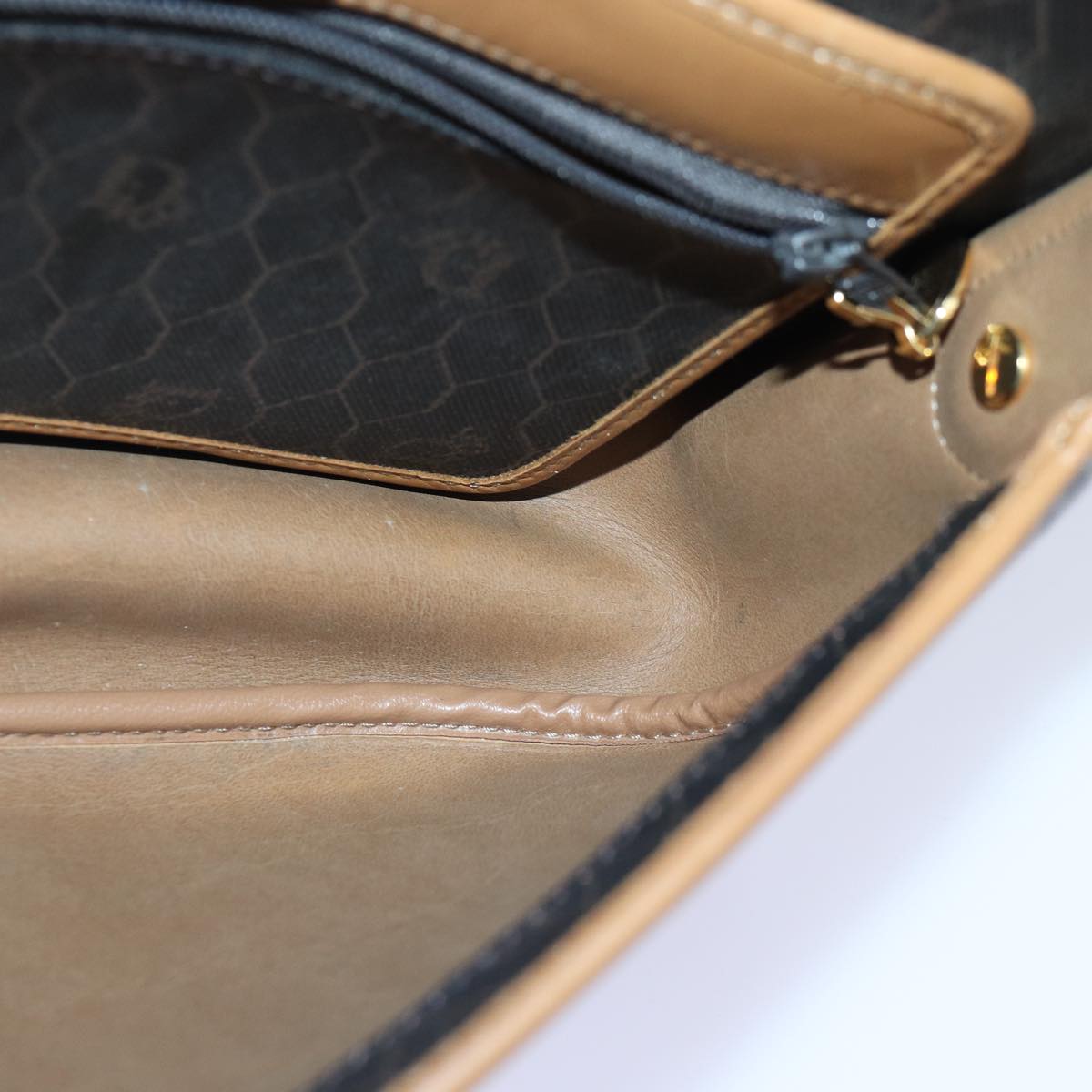 Christian Dior Honeycomb Canvas Shoulder Bag PVC Leather Black Gold Auth yk14590