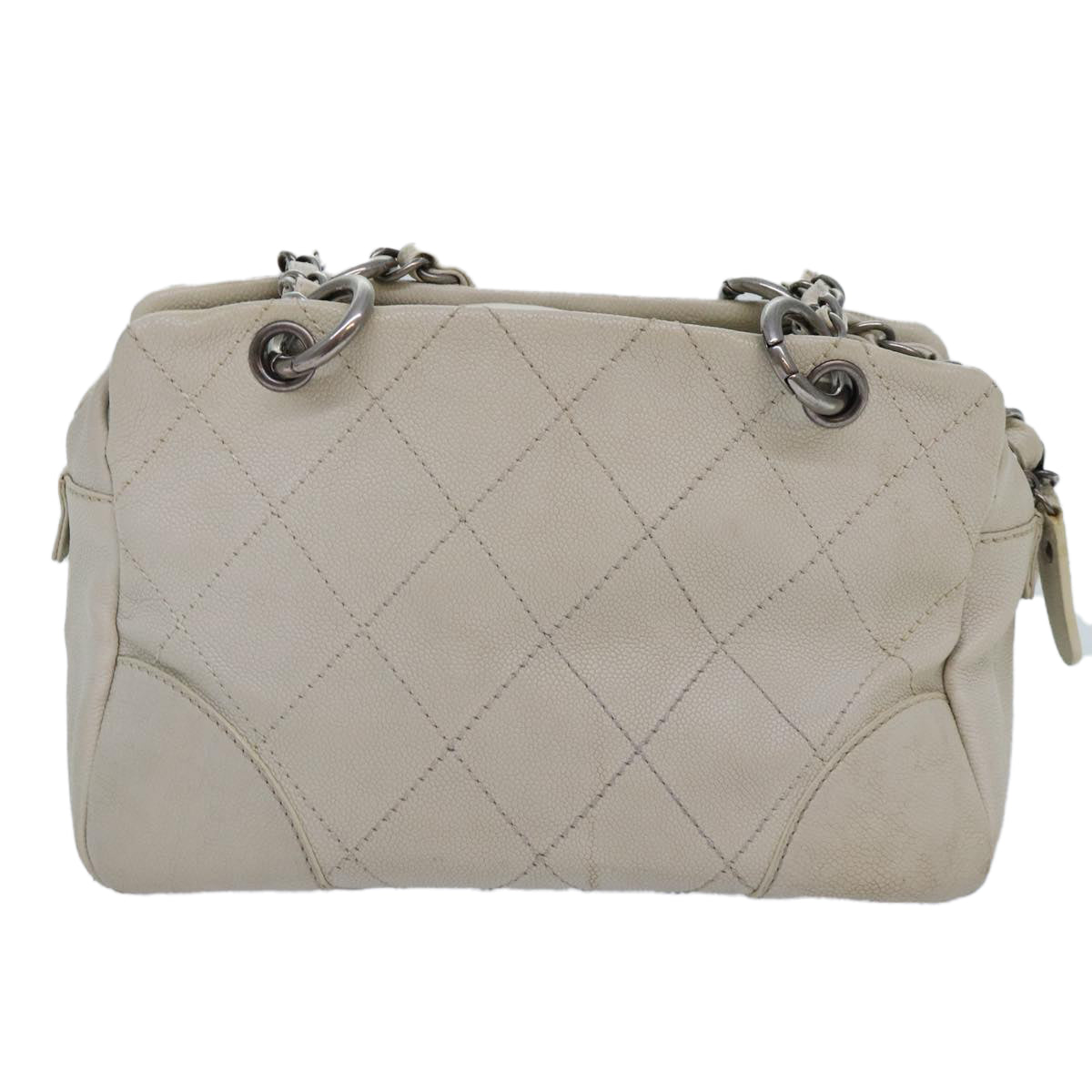 CHANEL Matelasse Chain Shoulder Bag Calf Skin White Silver CC Auth yk14601