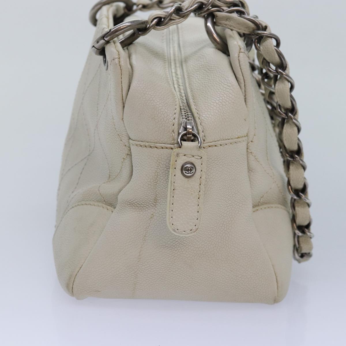CHANEL Matelasse Chain Shoulder Bag Calf Skin White Silver CC Auth yk14601