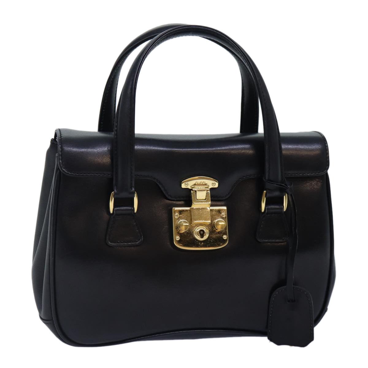 GUCCI Ready Lock Hand Bag Leather Black Gold 000 46 0227 Auth yk14632