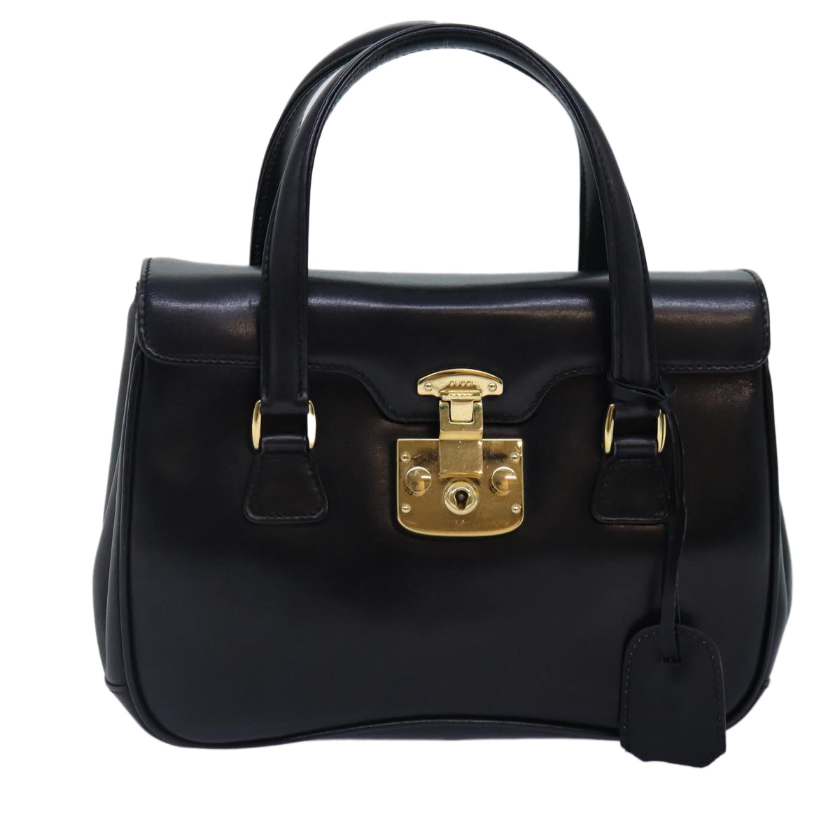 GUCCI Ready Lock Hand Bag Leather Black Gold 000 46 0227 Auth yk14632