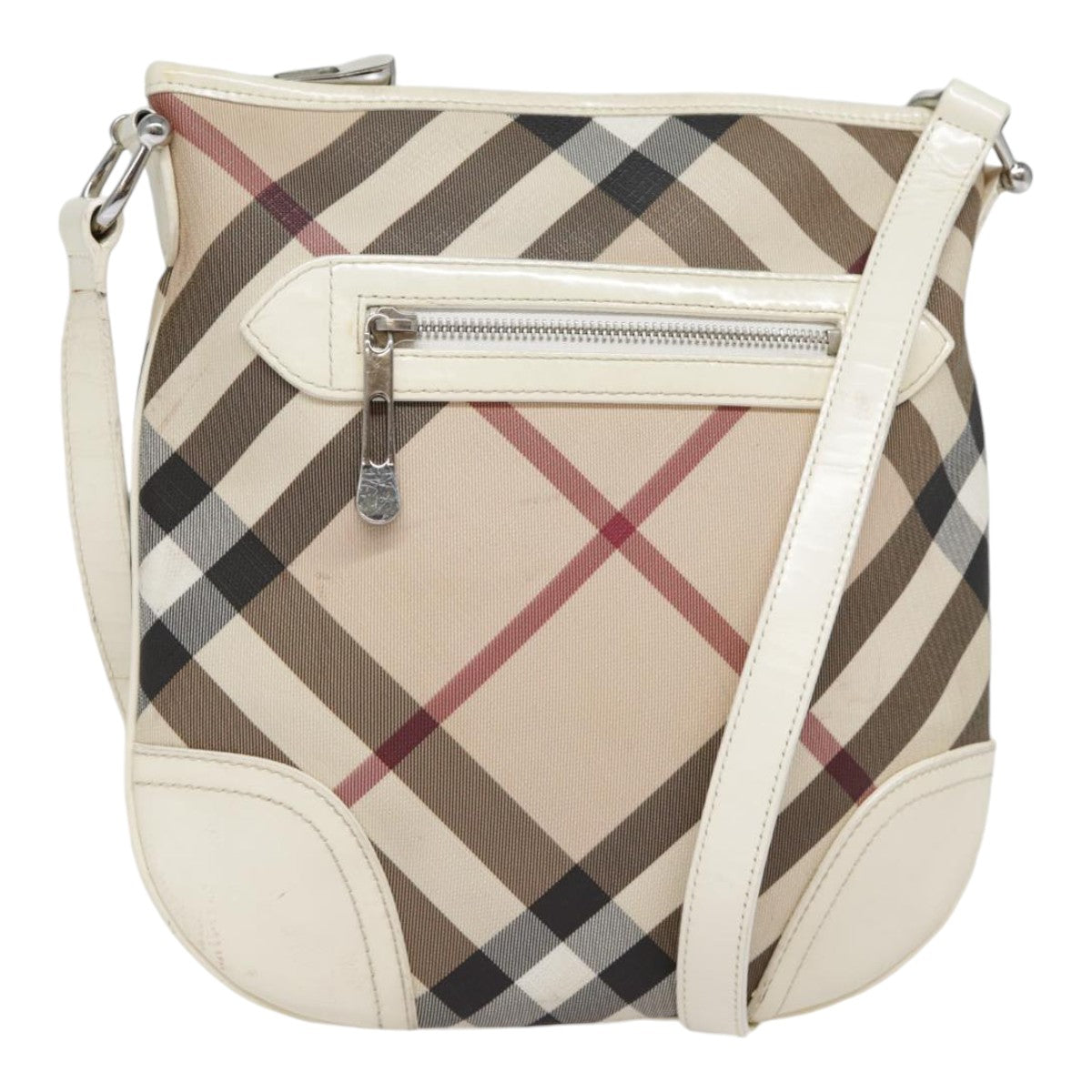 BURBERRY Nova Check Shoulder Bag PVC Beige White Silver Auth yk14642