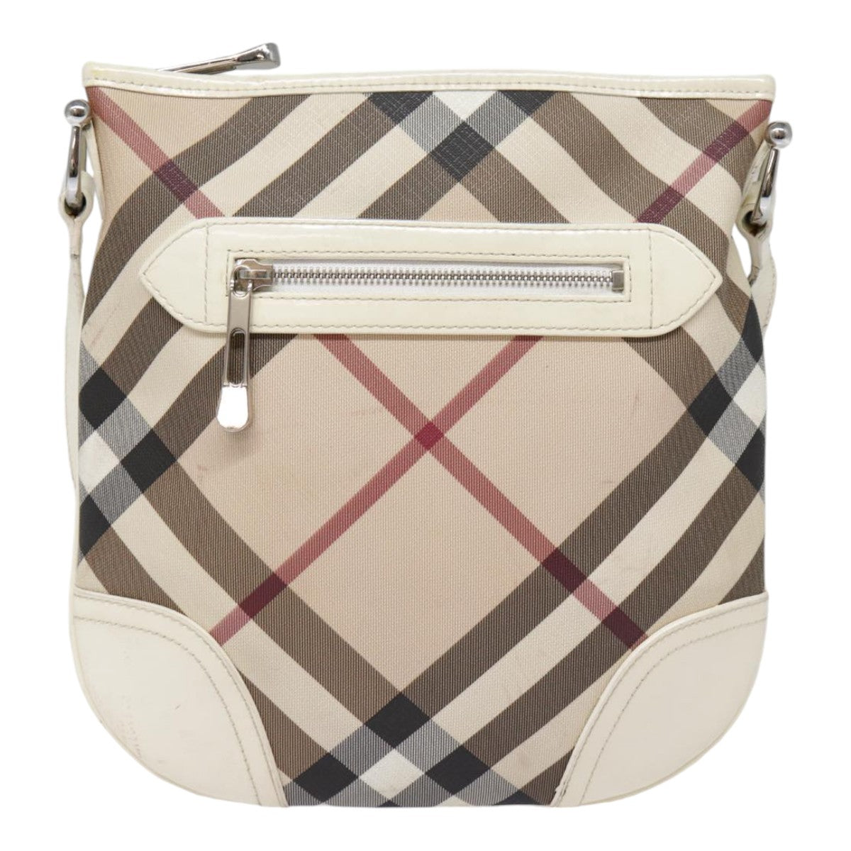 BURBERRY Nova Check Shoulder Bag PVC Beige White Silver Auth yk14642