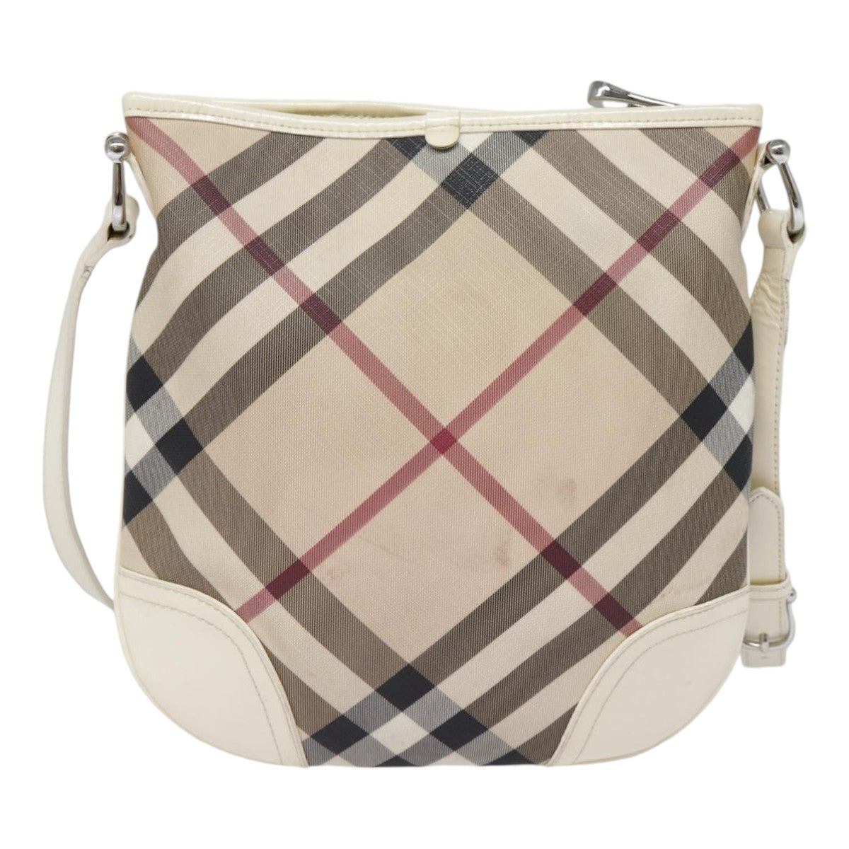 BURBERRY Nova Check Shoulder Bag PVC Beige White Silver Auth yk14642