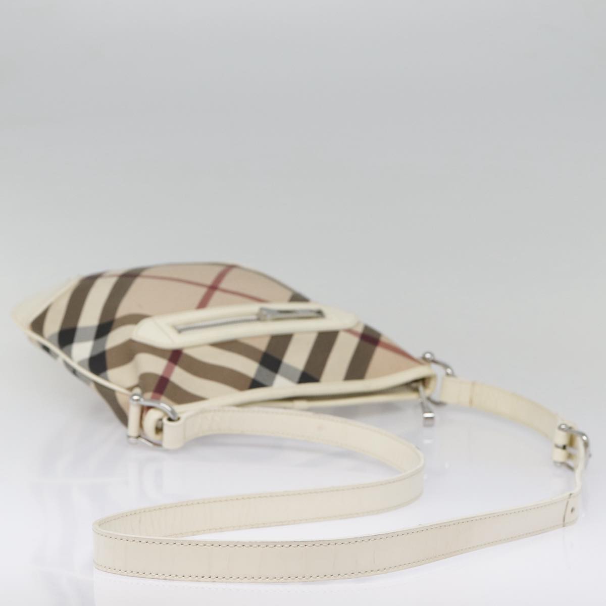 BURBERRY Nova Check Shoulder Bag PVC Beige White Silver Auth yk14642