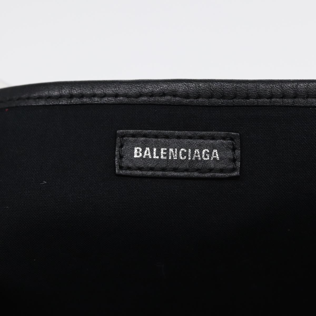 BALENCIAGA Navy Cabas S Hand Bag Canvas Leather White Black 339933 Auth yk14648