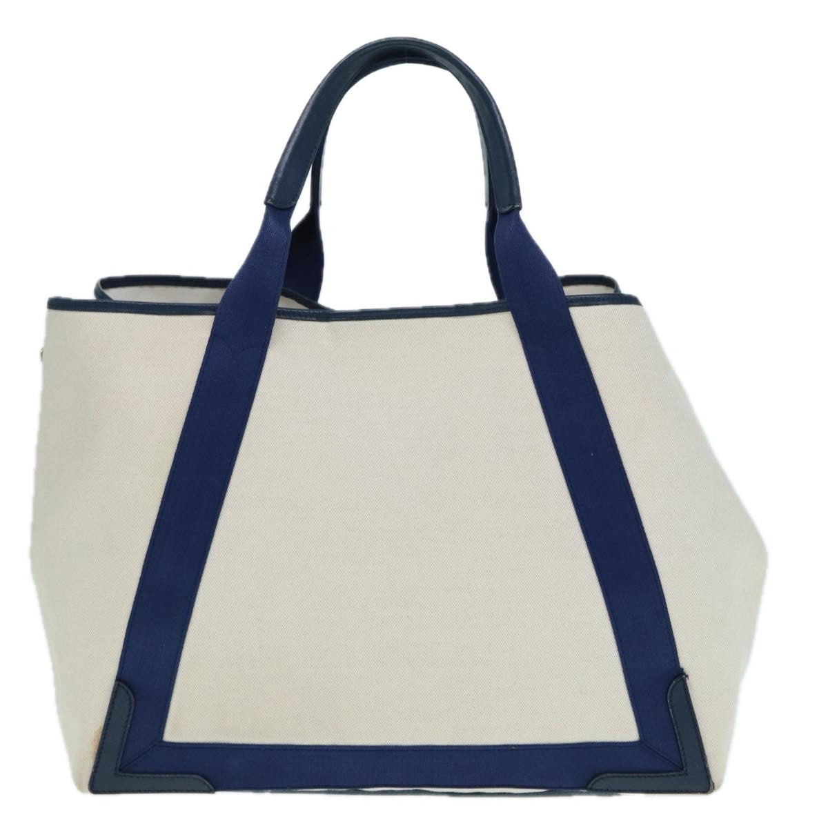 BALENCIAGA Navy Cabas M Hand Bag Canvas Leather White Navy 339936 Auth yk14649