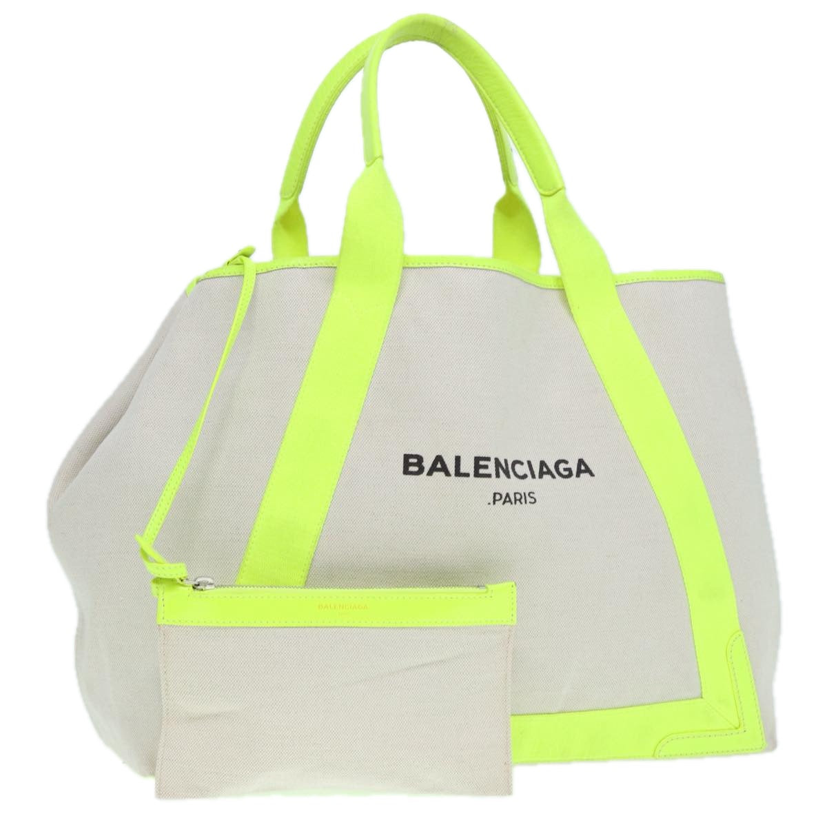 BALENCIAGA Navy Cabas M Hand Bag Canvas Leather White Yellow 339936 Auth yk14650