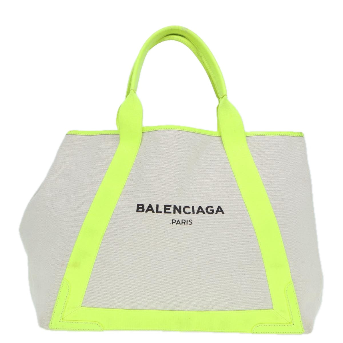 BALENCIAGA Navy Cabas M Hand Bag Canvas Leather White Yellow 339936 Auth yk14650