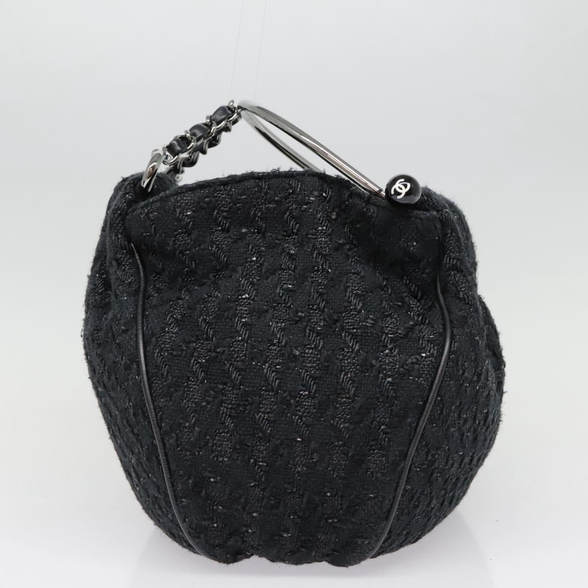 CHANEL Chain Hand Bag Wool Black Silver CC Auth yk14656