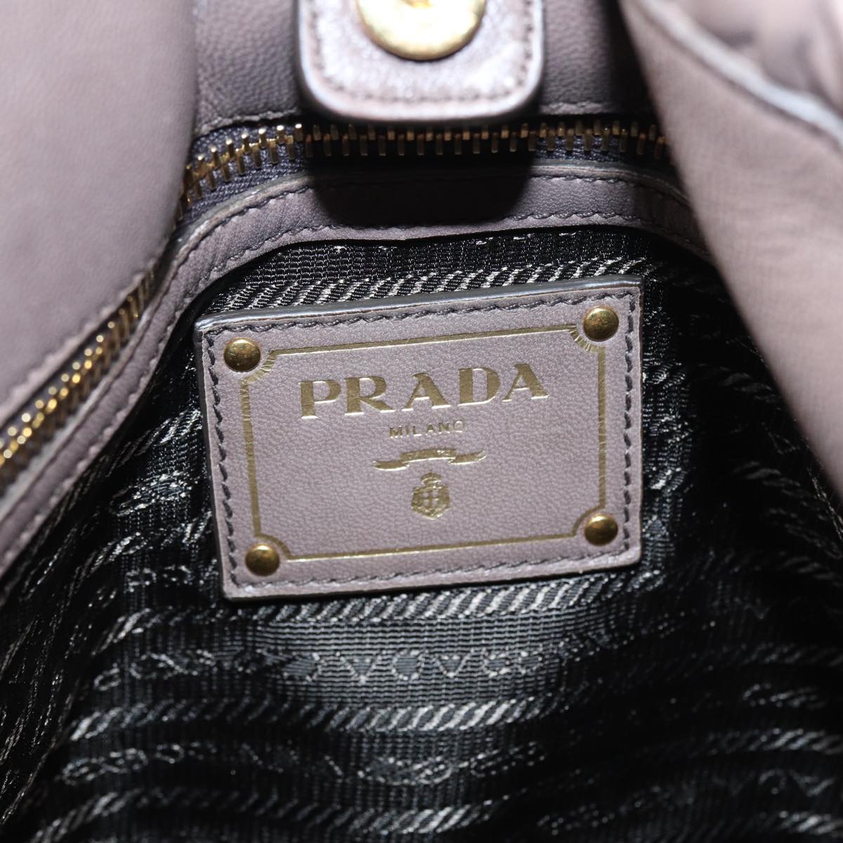 PRADA Gathered Hand Bag Leather 2way Brown Gold Auth yk14663