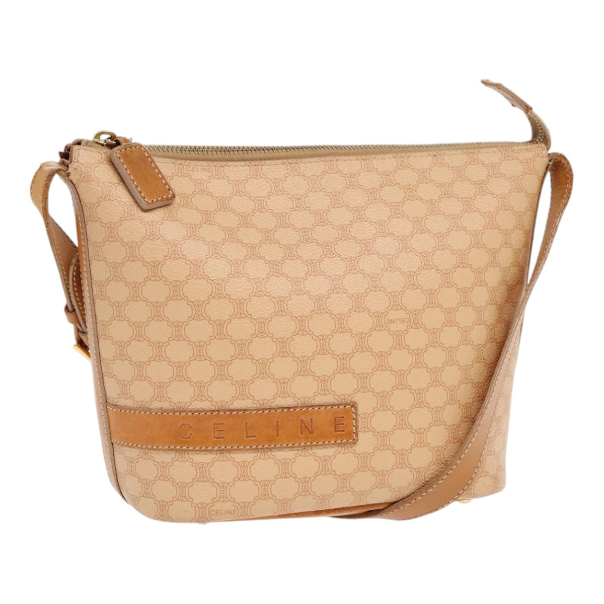 CELINE Macadam Canvas Hand Bag PVC Leather Beige Gold Auth yk14665