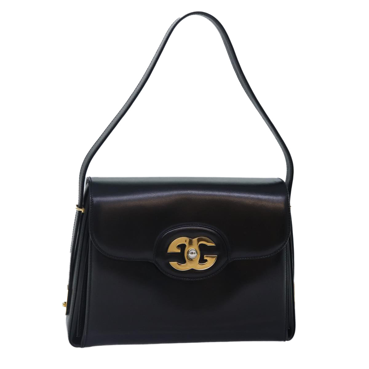 GUCCI Hand Bag Leather Black Gold Auth yk14666