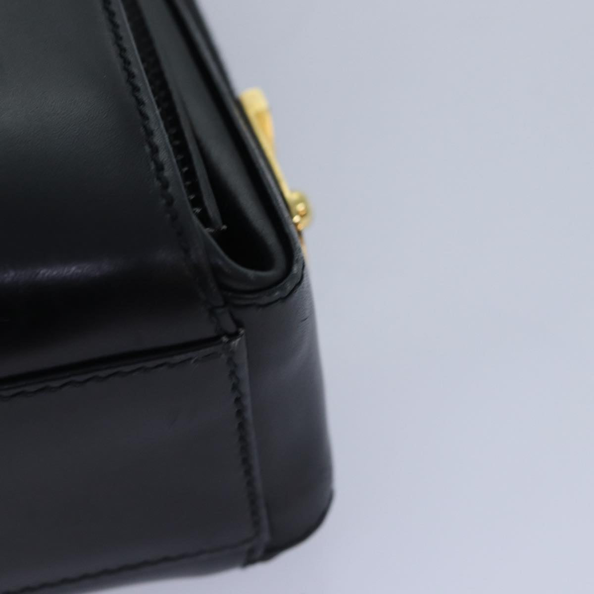 GUCCI Hand Bag Leather Black Gold Auth yk14666