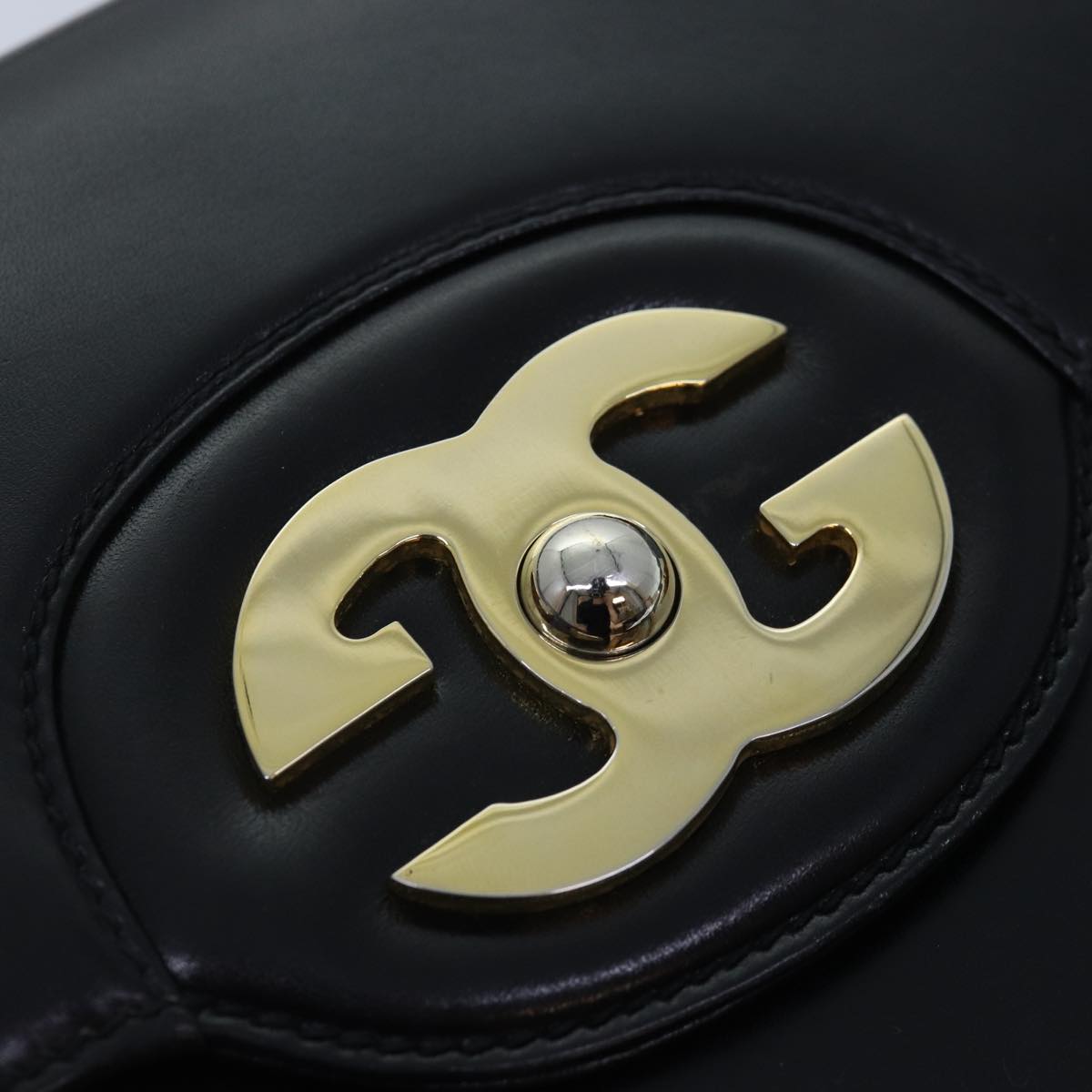 GUCCI Hand Bag Leather Black Gold Auth yk14666