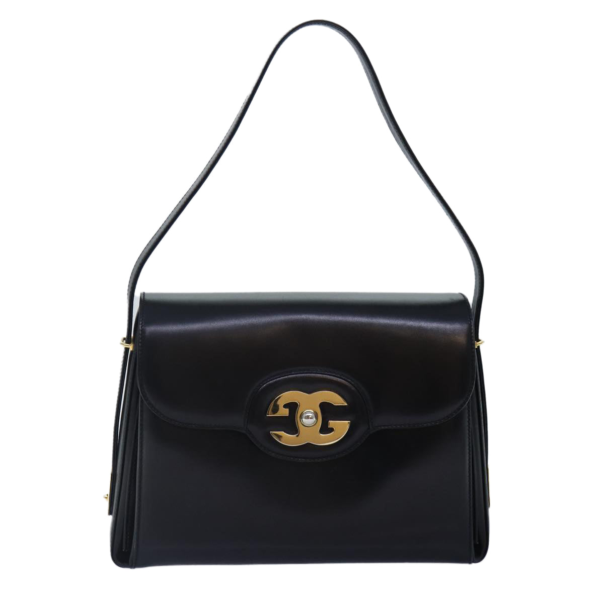 GUCCI Hand Bag Leather Black Gold Auth yk14666