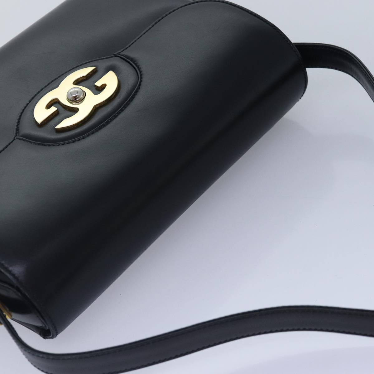 GUCCI Hand Bag Leather Black Gold Auth yk14666