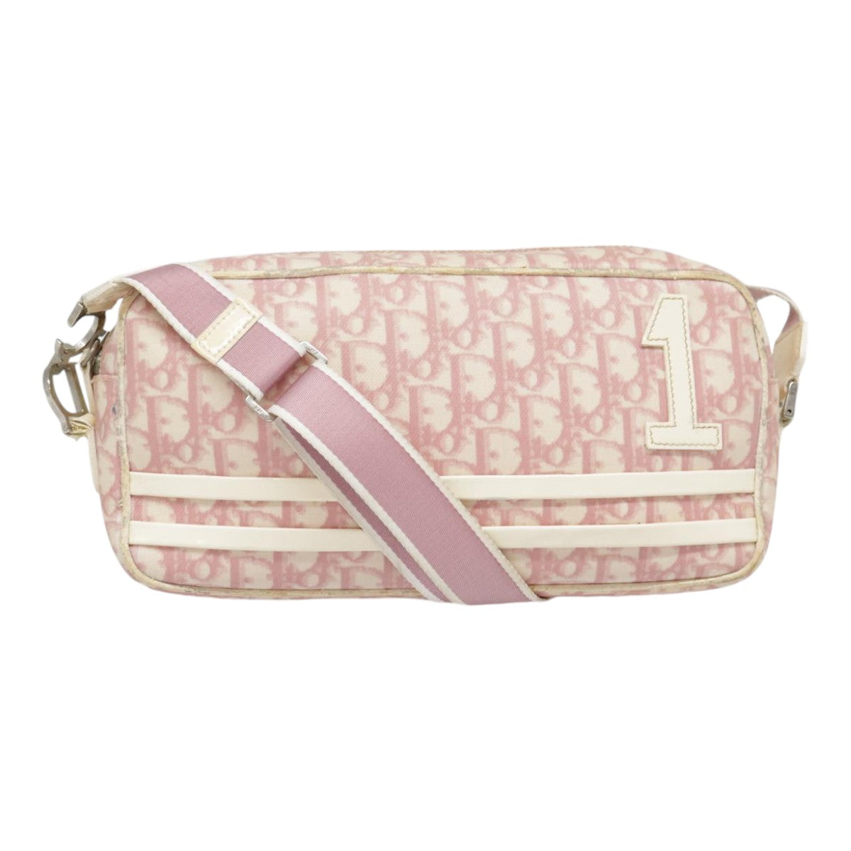 Christian Dior Trotter Canvas Shoulder Bag Pink Silver Auth yk14670