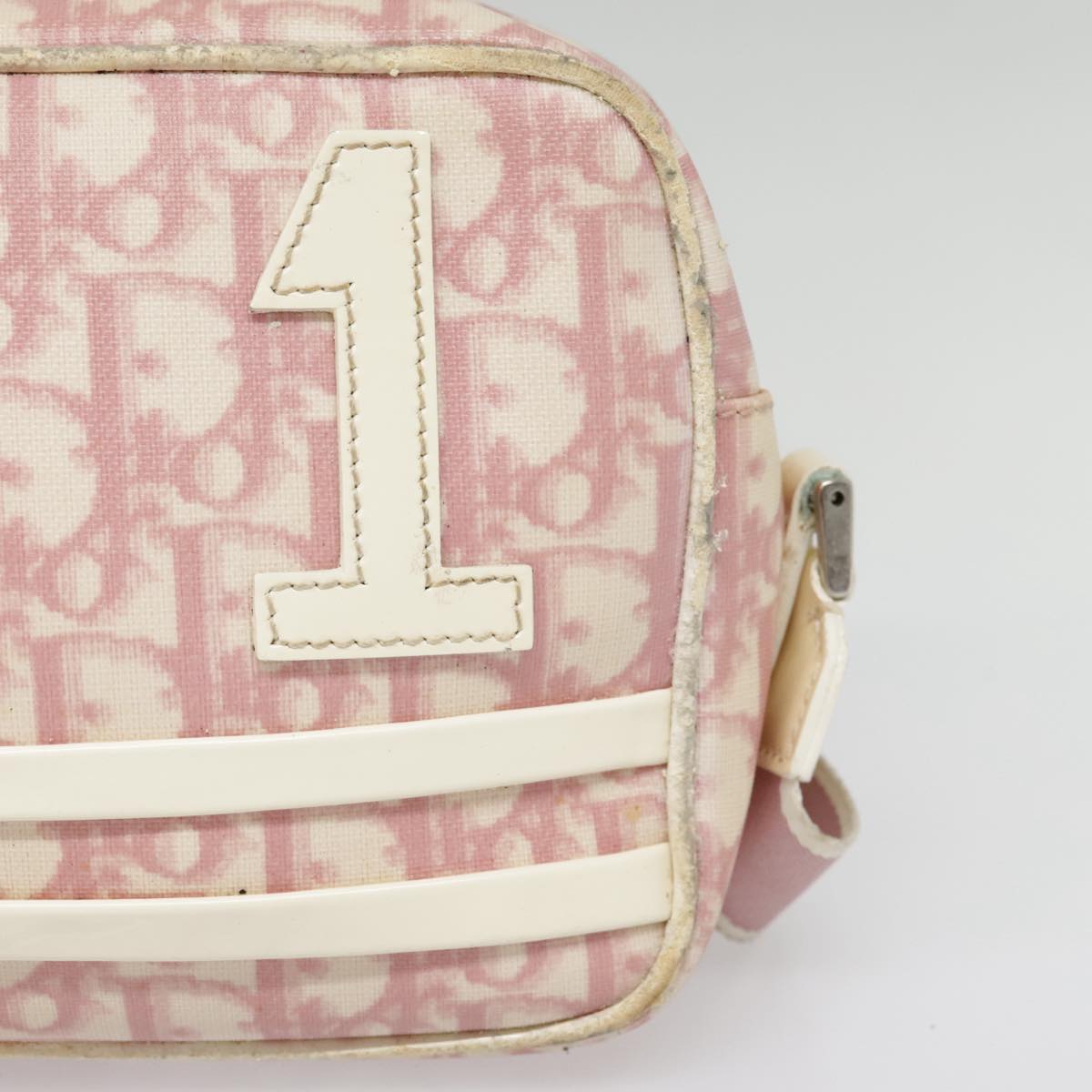 Christian Dior Trotter Canvas Shoulder Bag Pink Silver Auth yk14670