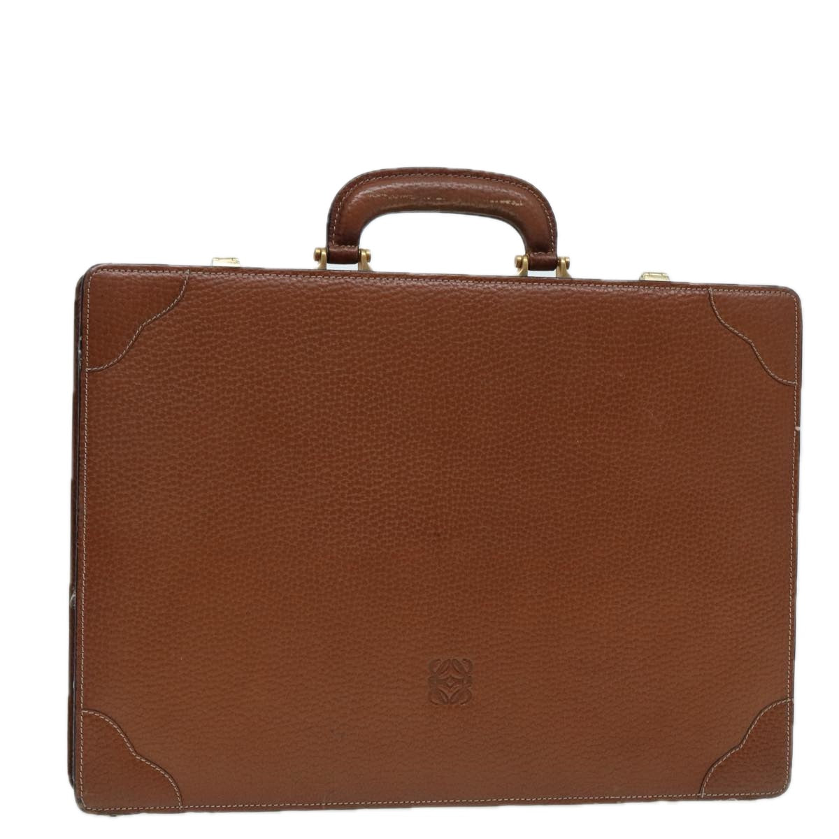 LOEWE Anagram Attache Case Trunk Leather Brown Gold Auth yk14674