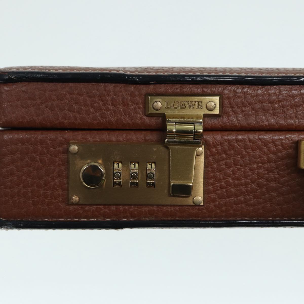 LOEWE Anagram Attache Case Trunk Leather Brown Gold Auth yk14674