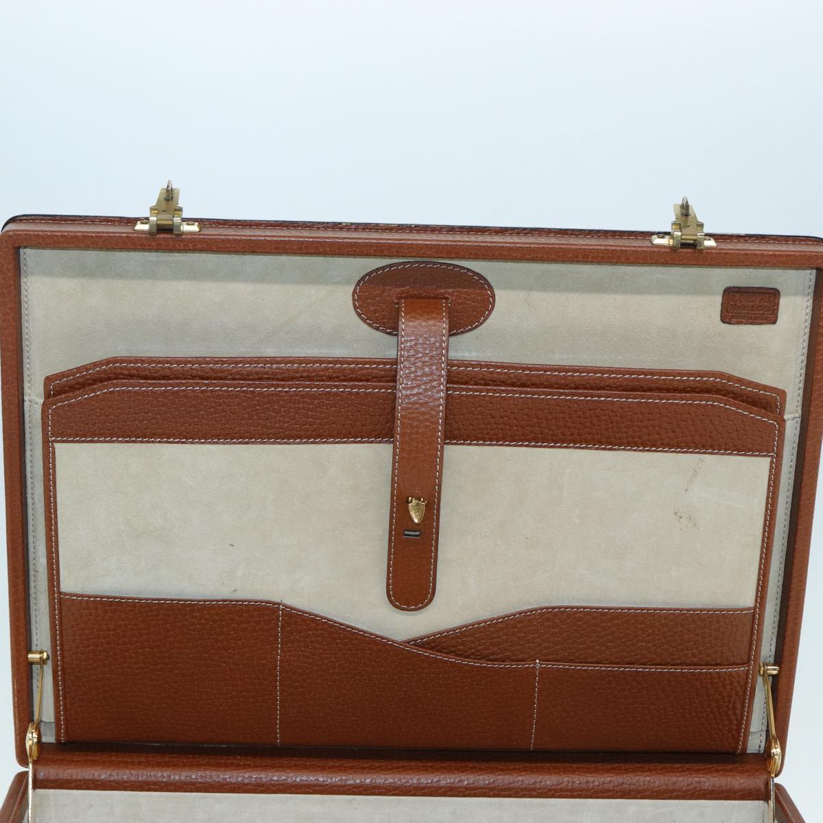 LOEWE Anagram Attache Case Trunk Leather Brown Gold Auth yk14674