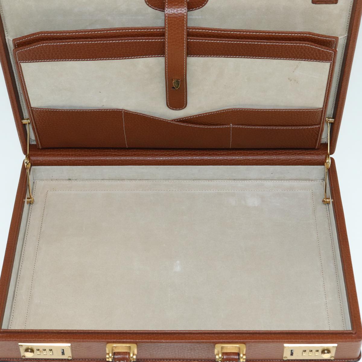 LOEWE Anagram Attache Case Trunk Leather Brown Gold Auth yk14674