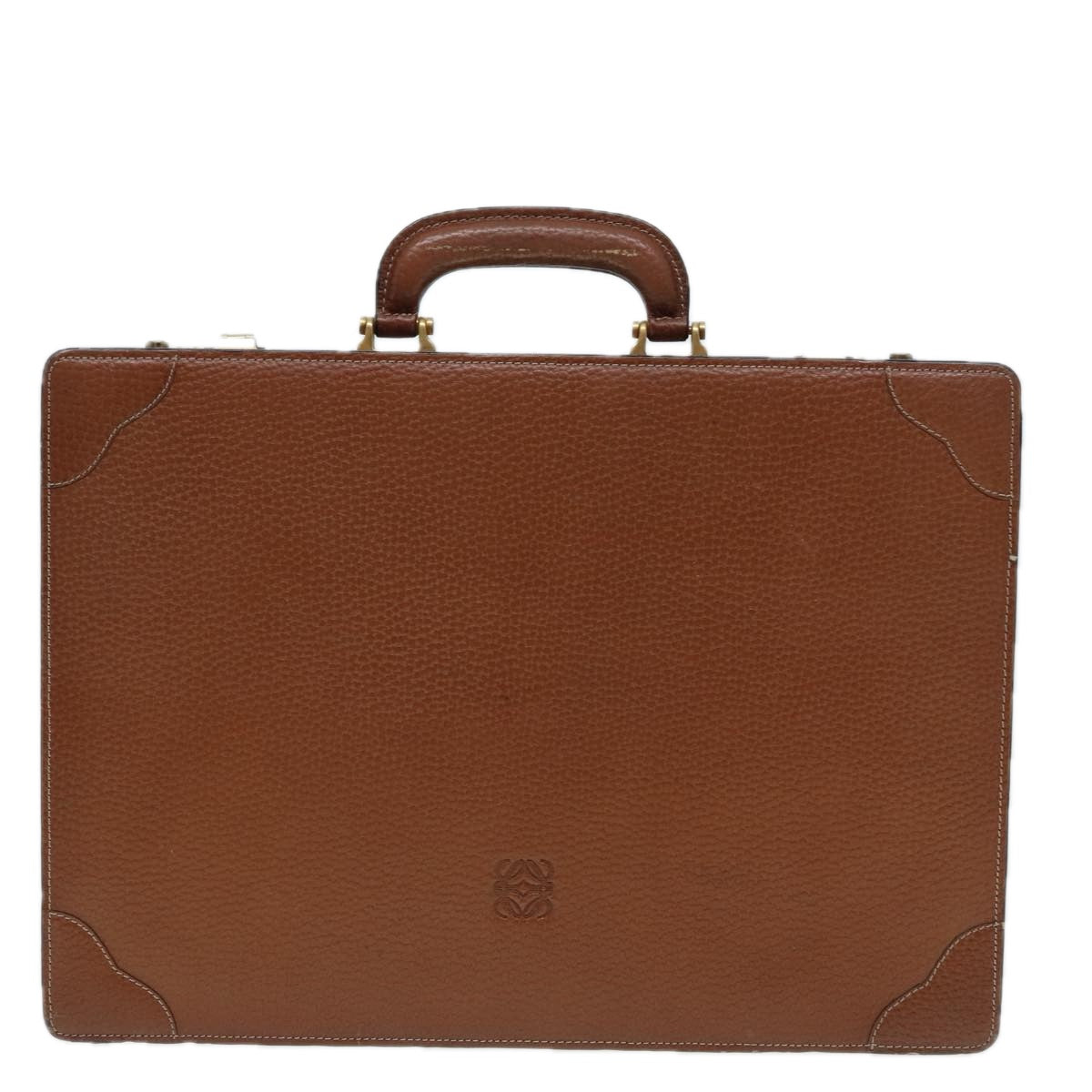 LOEWE Anagram Attache Case Trunk Leather Brown Gold Auth yk14674