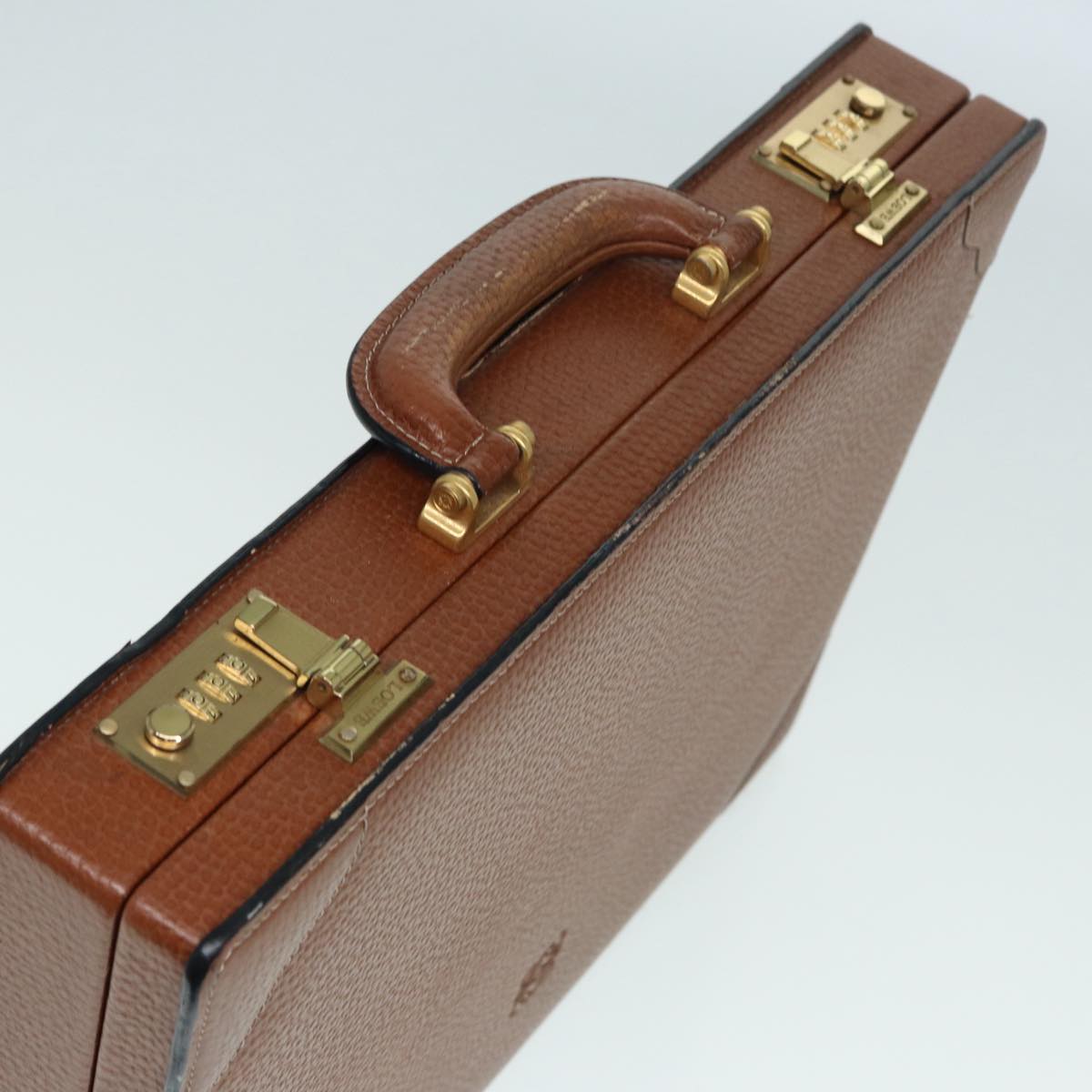 LOEWE Anagram Attache Case Trunk Leather Brown Gold Auth yk14674