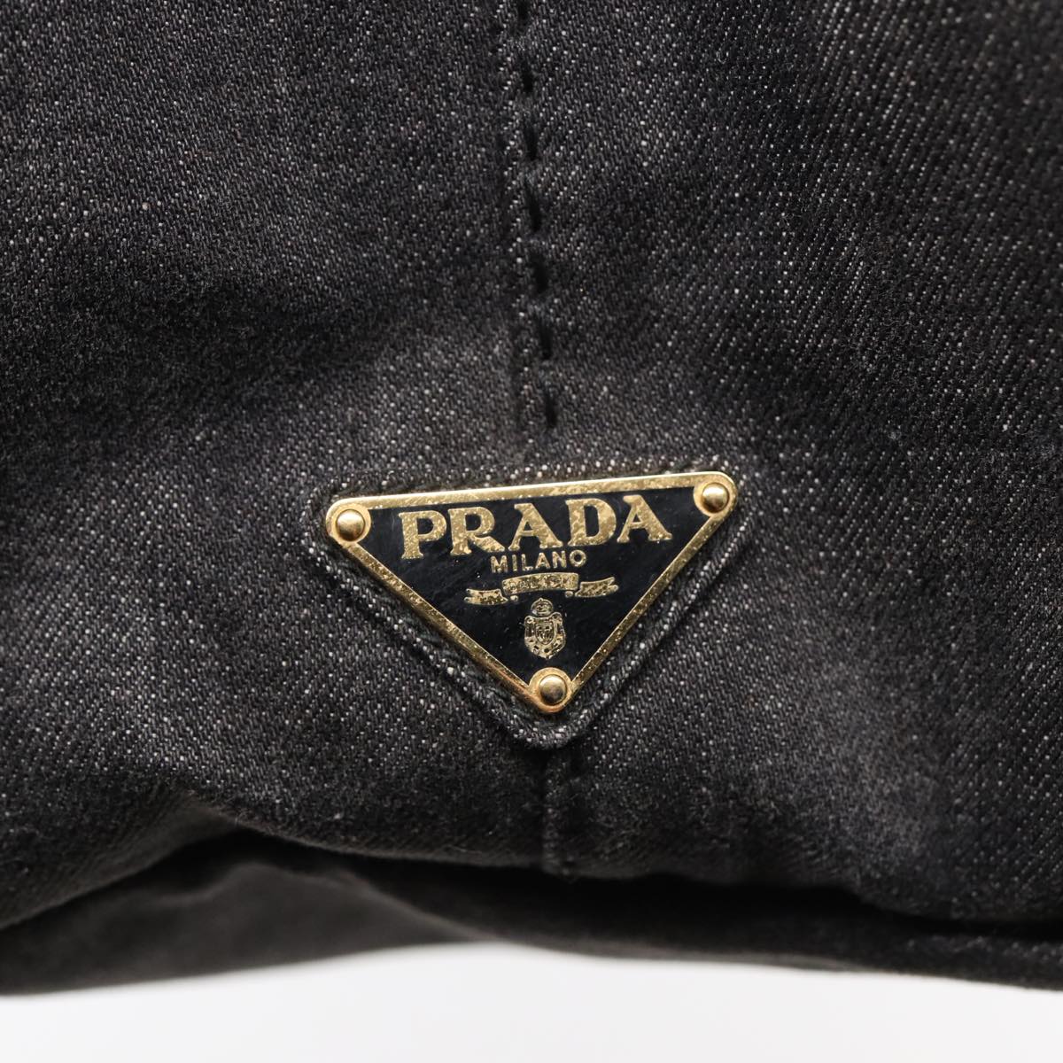 PRADA Canapa MM Hand Bag Denim Gray Gold Auth yk14676