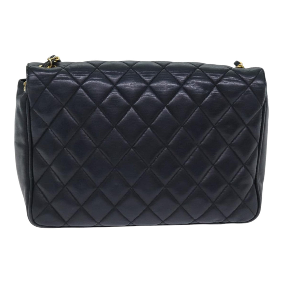 CHANEL Matelasse Turn Lock Chain Shoulder Bag Leather Black Gold CC Auth yk14695