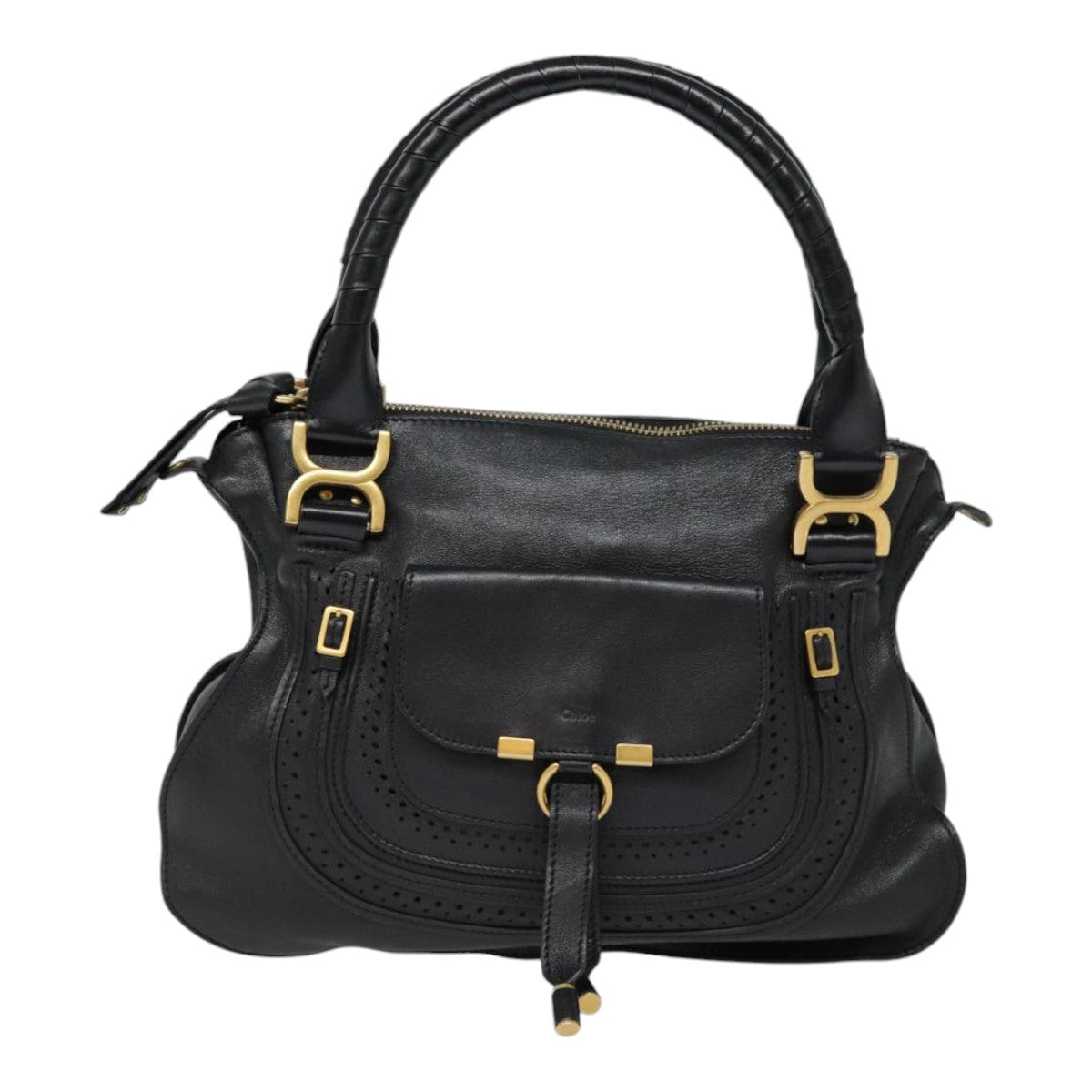 Chloe Mercy Hand Bag Leather 2way Black Gold Auth yk14711