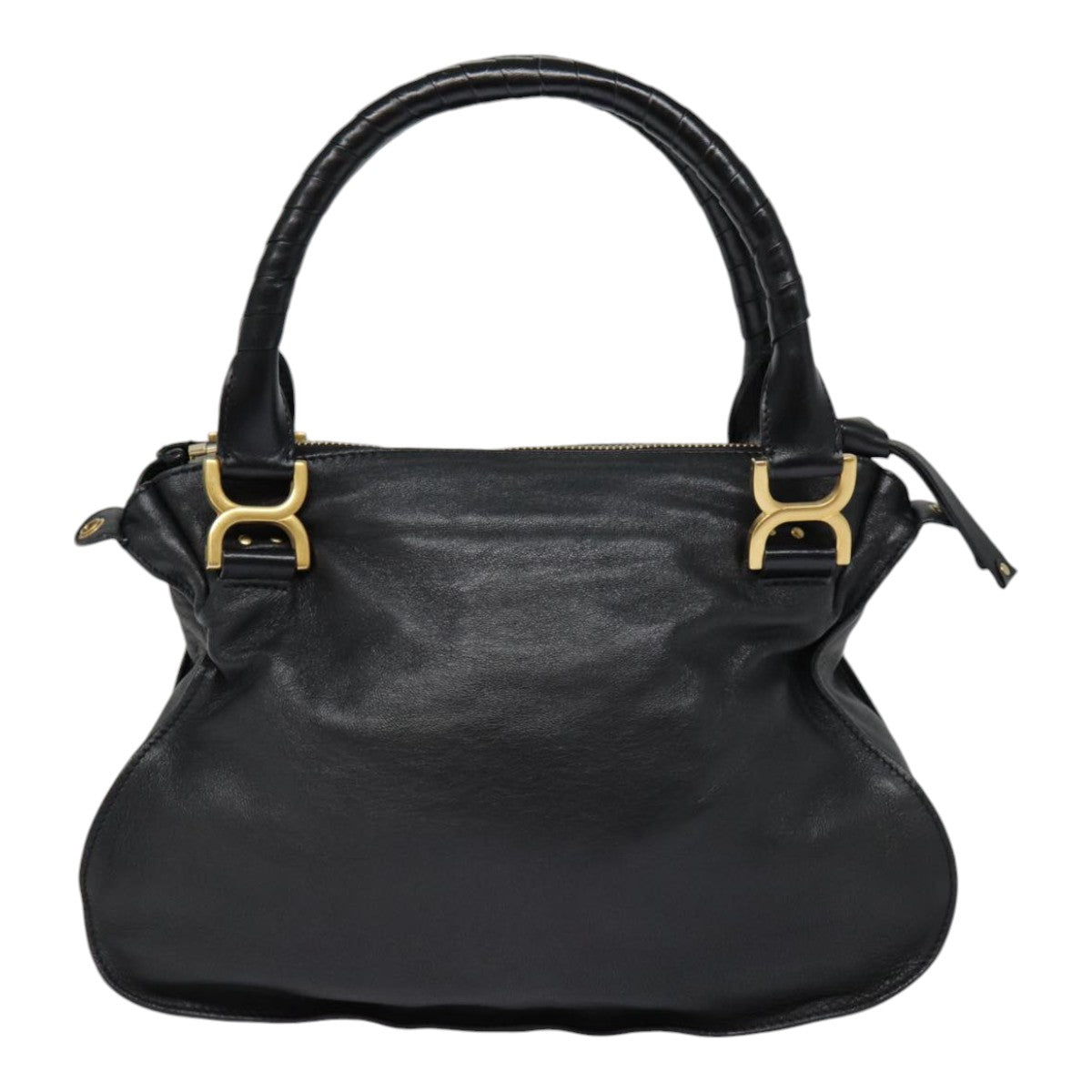 Chloe Mercy Hand Bag Leather 2way Black Gold Auth yk14711