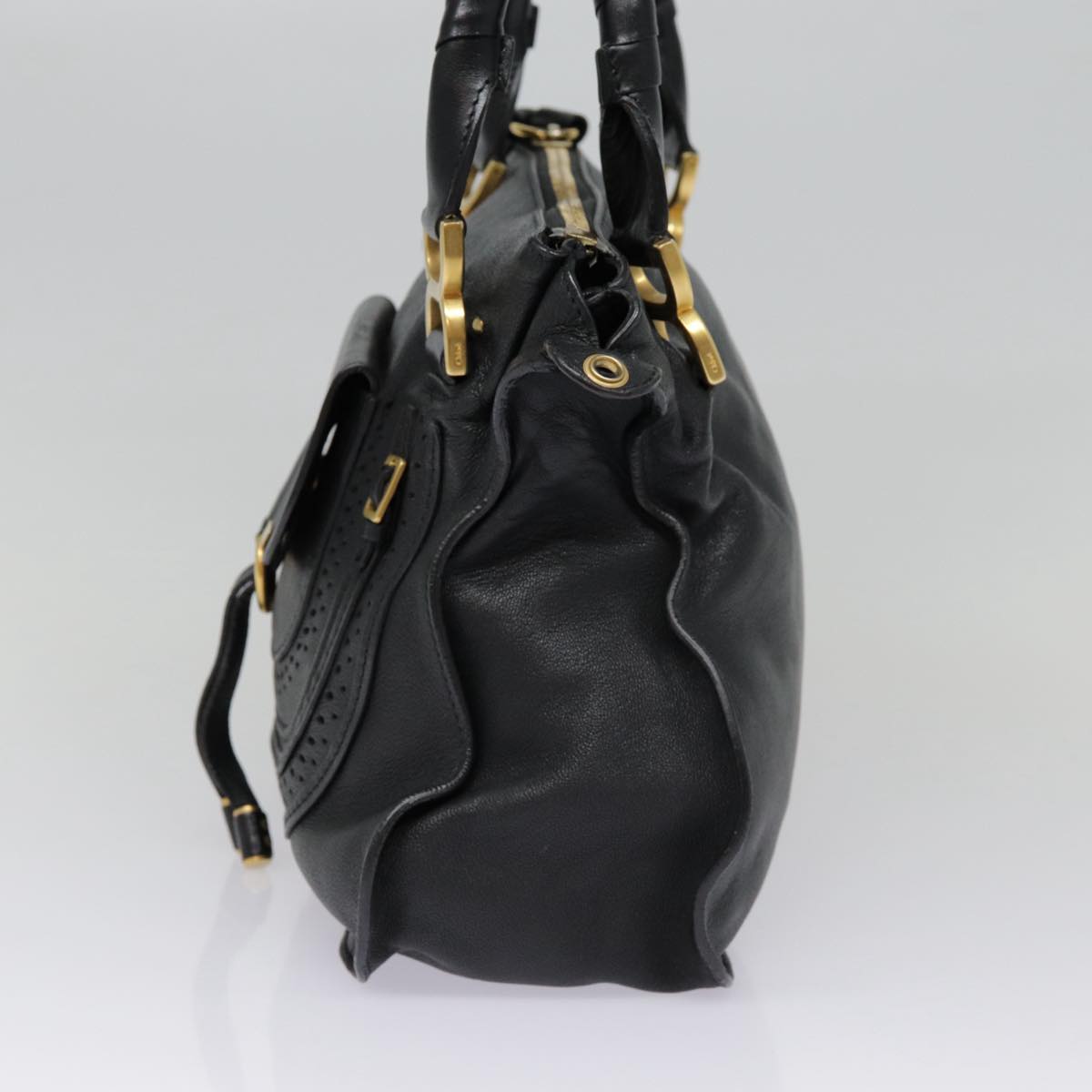 Chloe Mercy Hand Bag Leather 2way Black Gold Auth yk14711